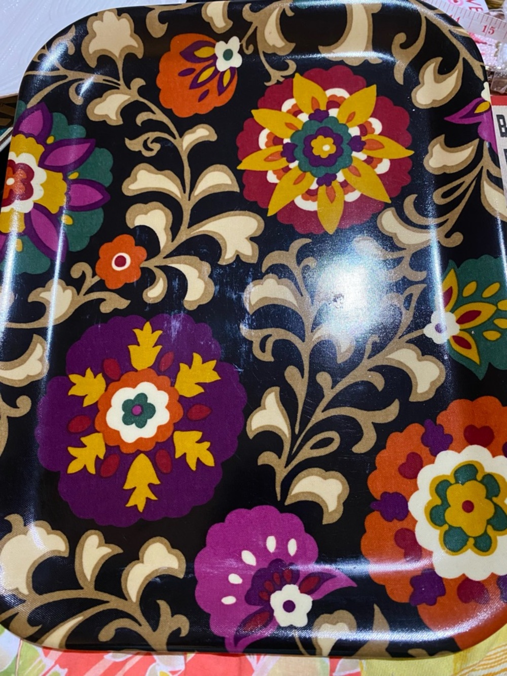 This is a Vera Bradley melamine display tray,multi-colored floral Suzani design